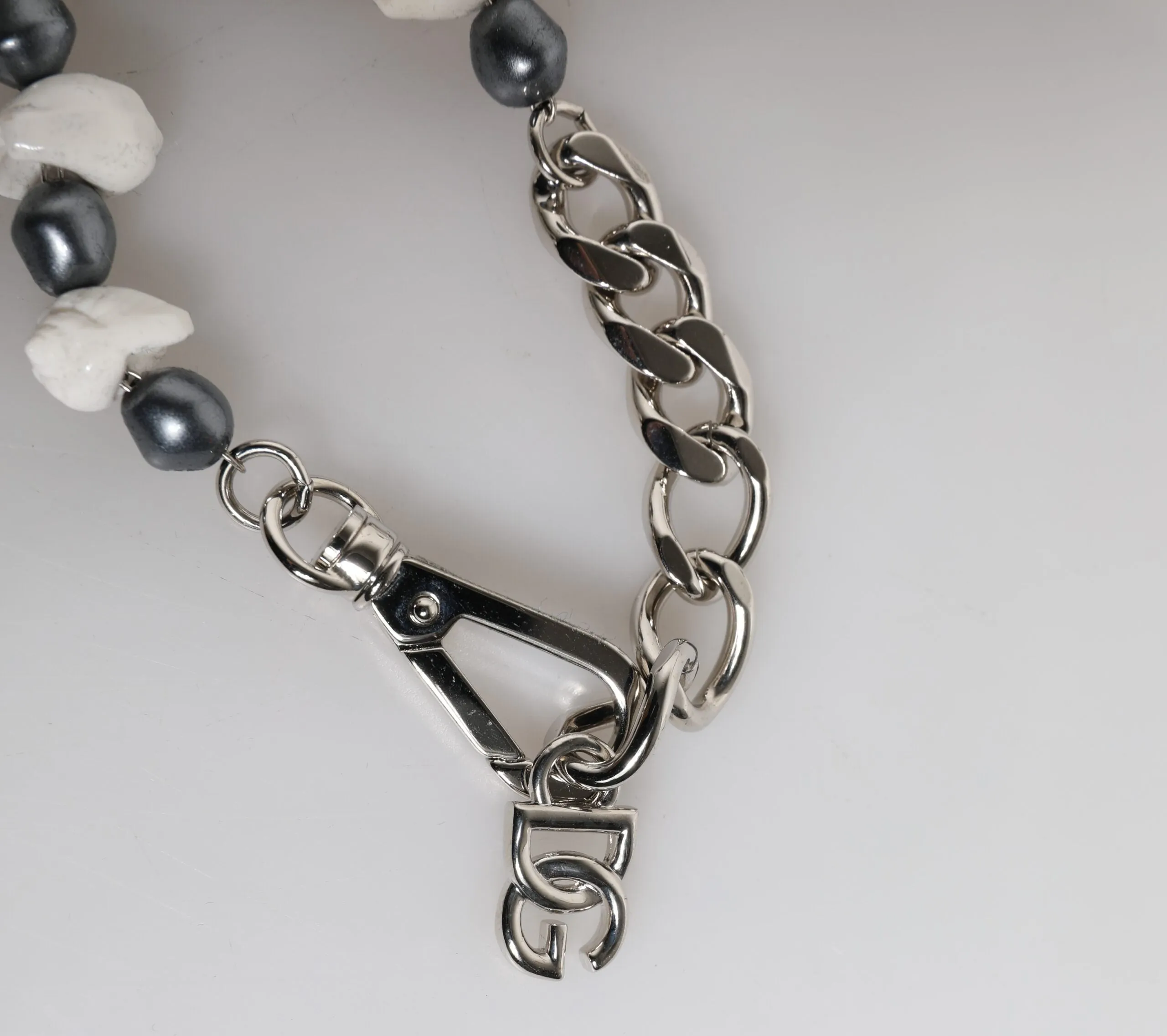 Dolce & Gabbana Tone Brass Beaded Shell DG Logo Pendant Men's Bracelet