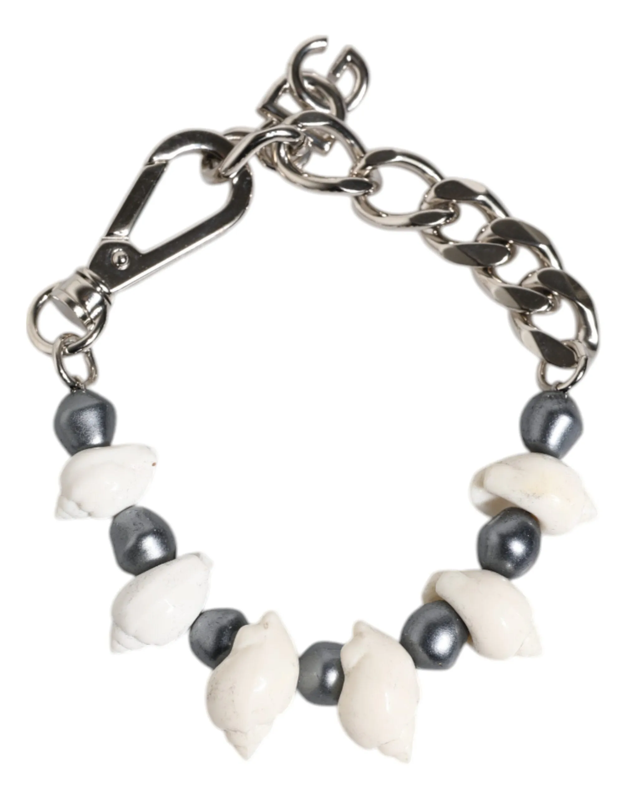 Dolce & Gabbana Tone Brass Beaded Shell DG Logo Pendant Men's Bracelet