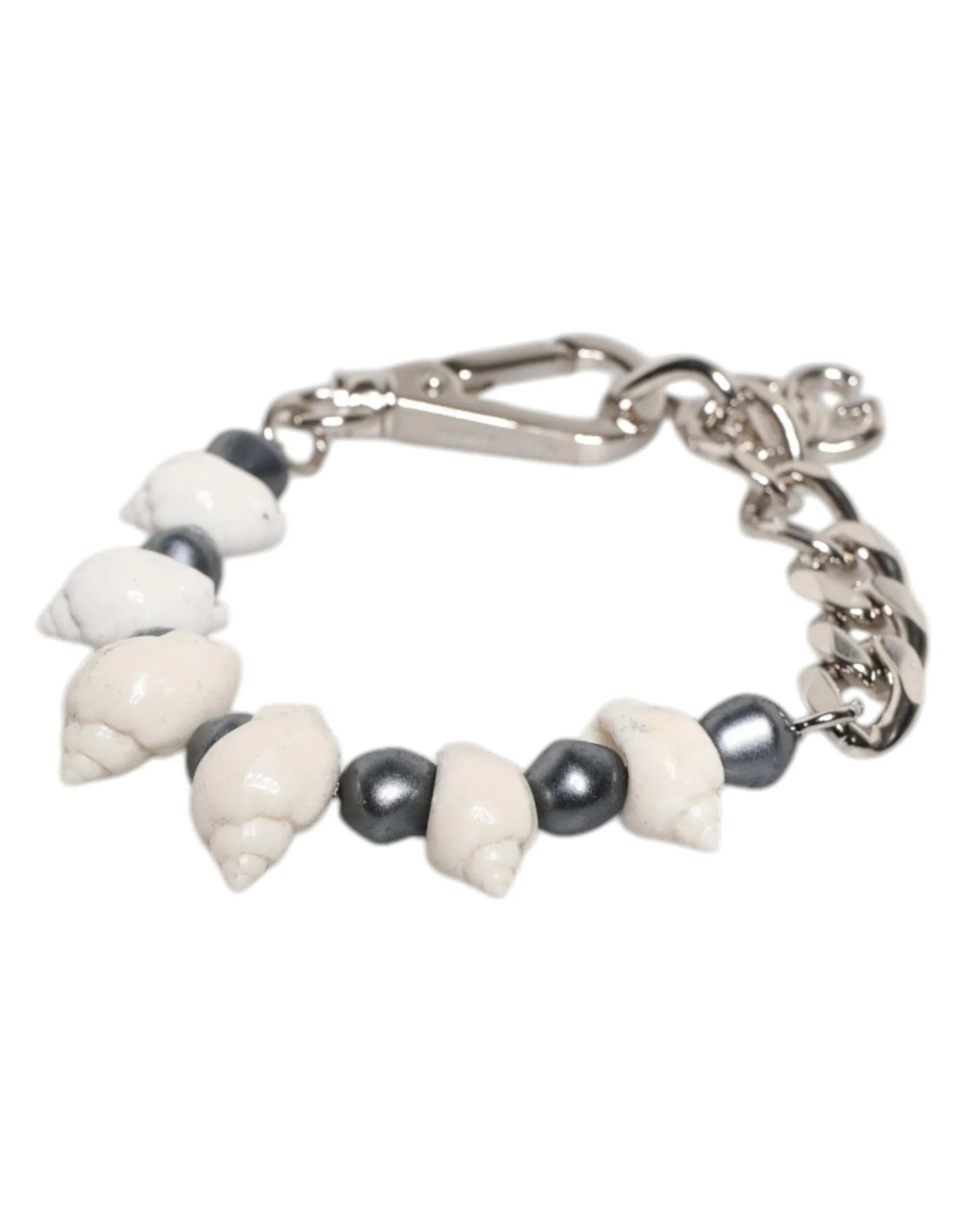 Dolce & Gabbana Tone Brass Beaded Shell DG Logo Pendant Men's Bracelet