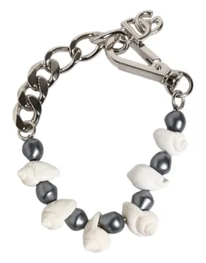 Dolce & Gabbana Tone Brass Beaded Shell DG Logo Pendant Men's Bracelet