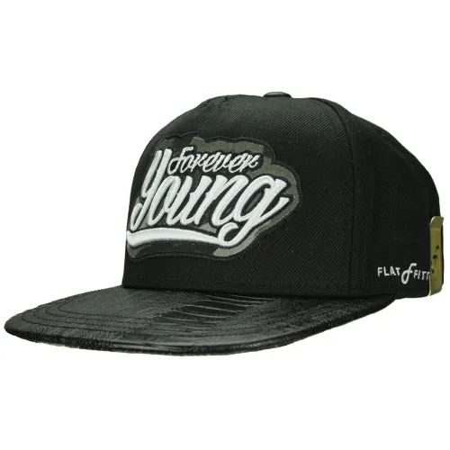 Flat Fitty Forever Young Buckle Back Cap Hat, Black, One Size