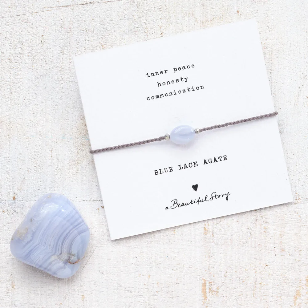 Gemstone Card Blue Lace Agate Silver Bracelet