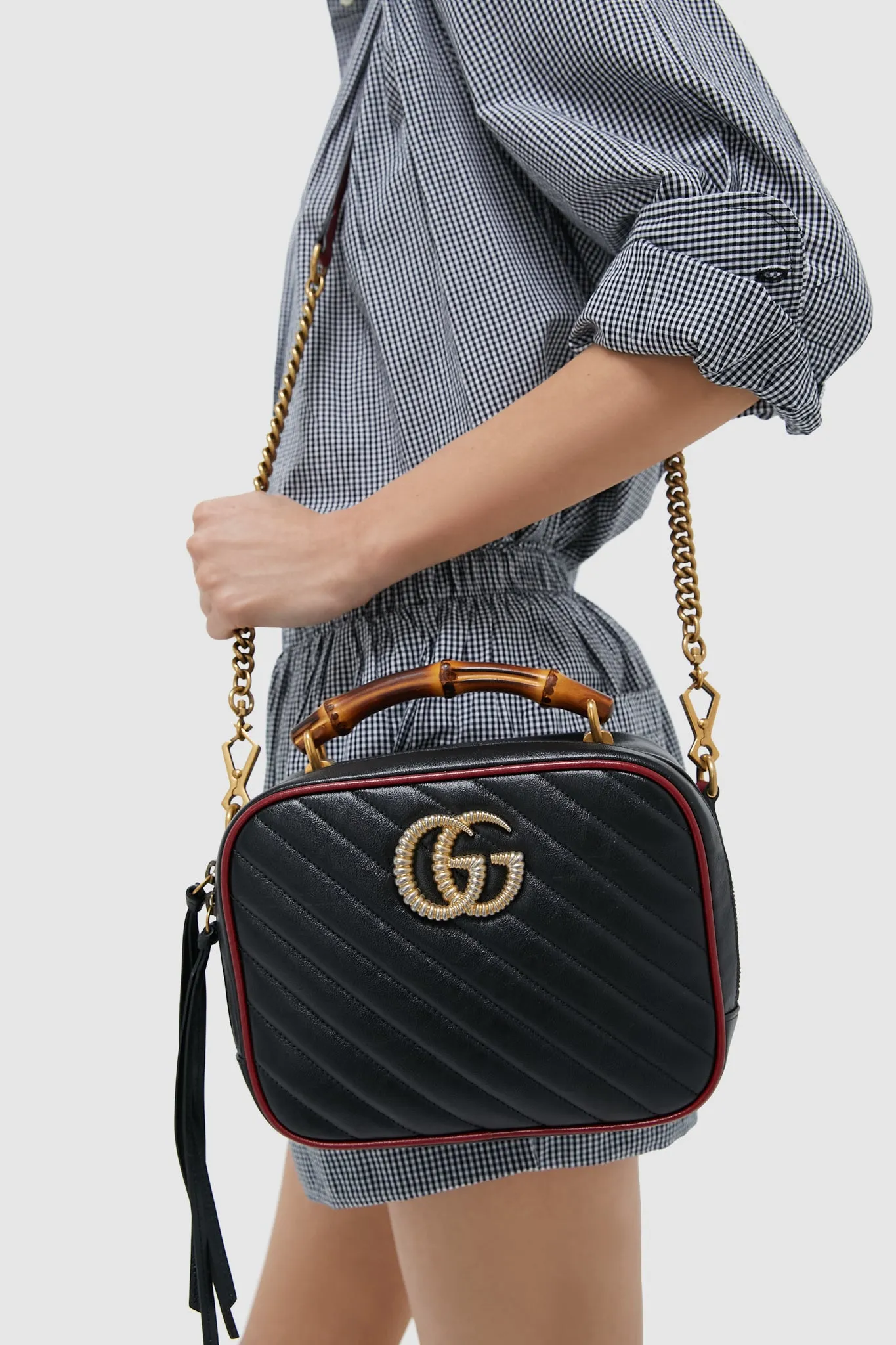 Gucci Quilted Marmont Bamboo Handle Camera Bag
