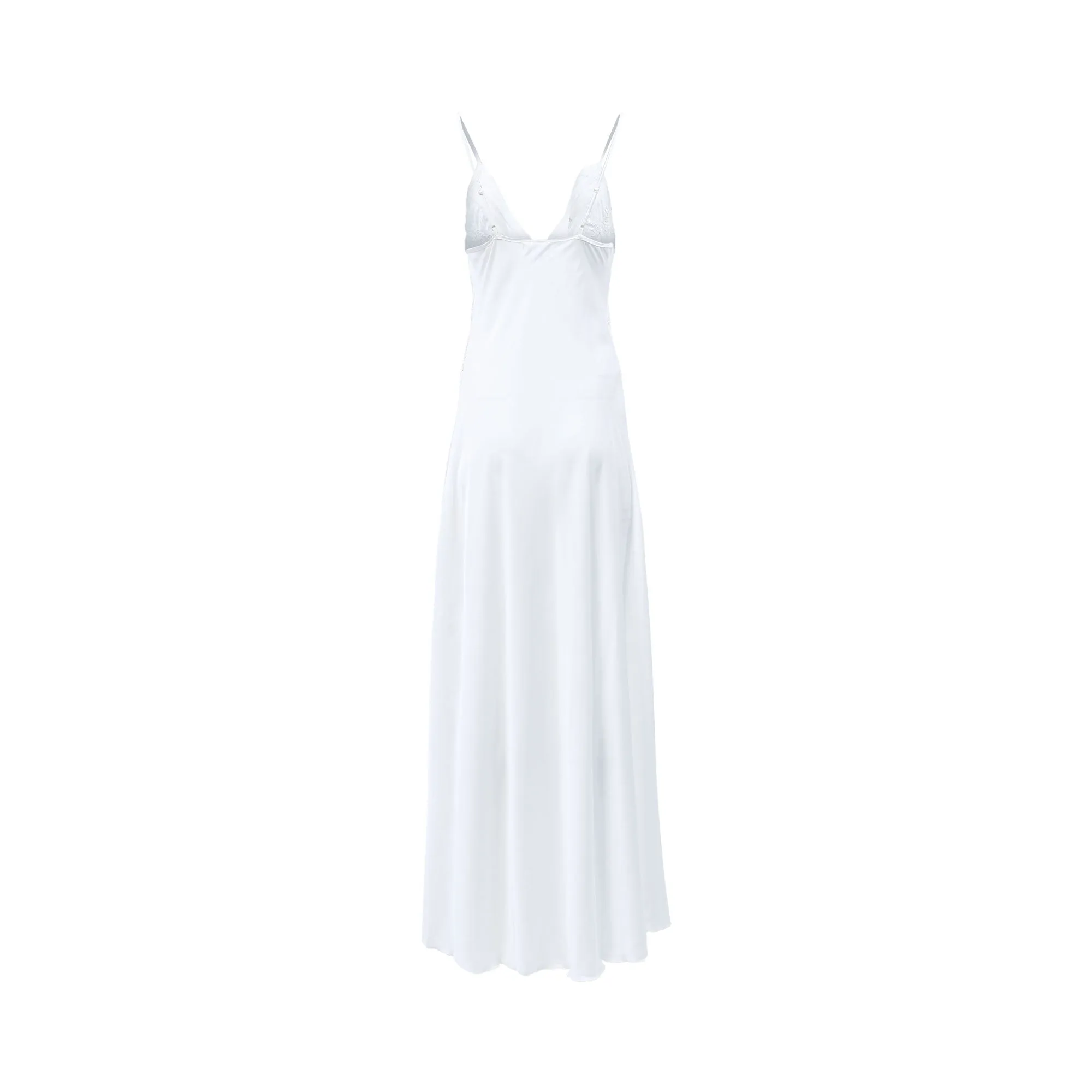 Lea Women's Satin Dotted Mesh Embroidery Long Nightdress