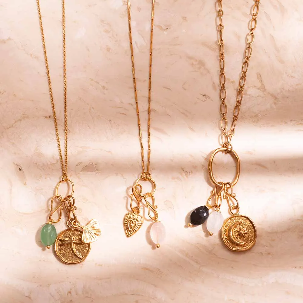 Moon and Star Vintage Coin Charm Gold Plated