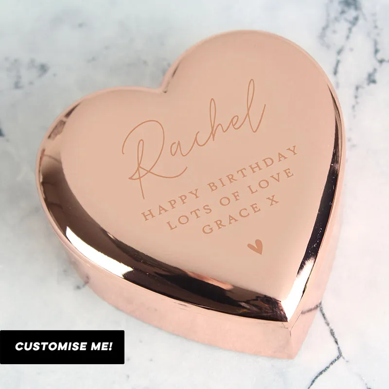 Personalised Free Text Rose Gold Heart Trinket Box (MRK-iD)