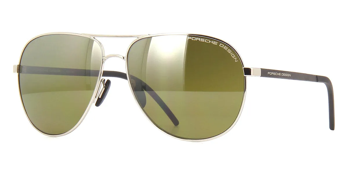 Porsche Design 8651 F Silver Aviator Frame with Green Polarised Lenses