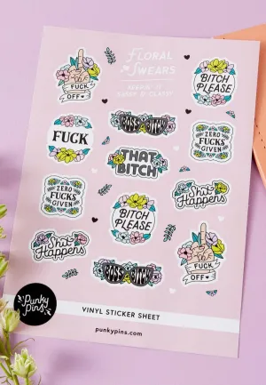 Punky Pins - Floral Swears A5 Vinyl Pink - Sticker Set