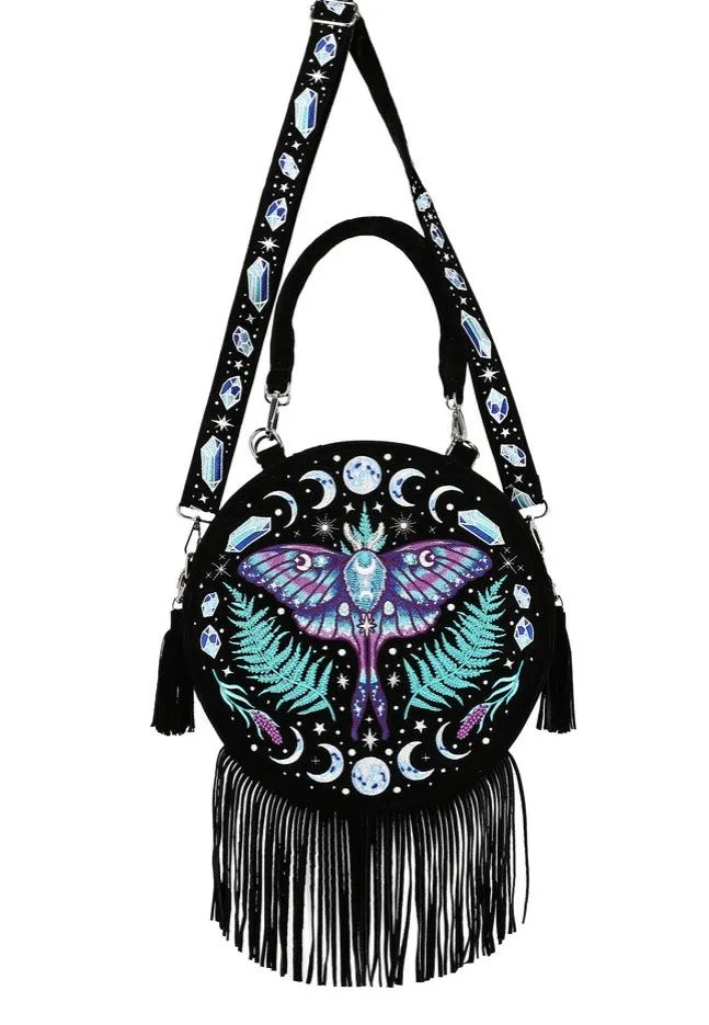 Restyle - Enchanted Forest Round With Moon Moth And Crystals Black - Bag