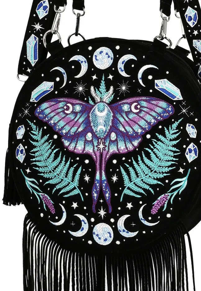 Restyle - Enchanted Forest Round With Moon Moth And Crystals Black - Bag