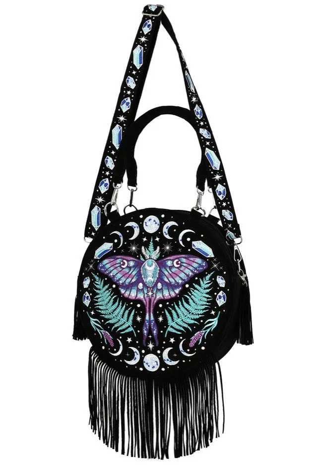 Restyle - Enchanted Forest Round With Moon Moth And Crystals Black - Bag