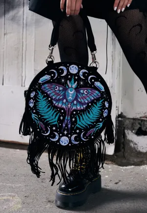 Restyle - Enchanted Forest Round With Moon Moth And Crystals Black - Bag