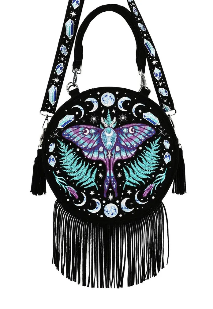 Restyle - Enchanted Forest Round With Moon Moth And Crystals Black - Bag