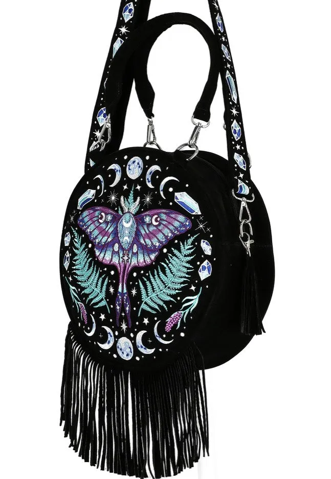 Restyle - Enchanted Forest Round With Moon Moth And Crystals Black - Bag