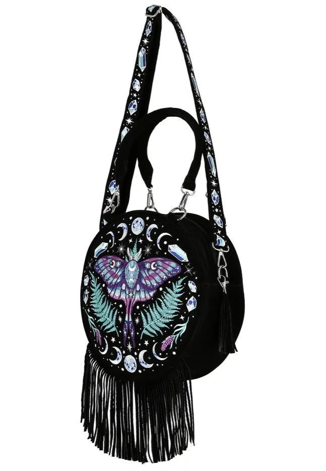 Restyle - Enchanted Forest Round With Moon Moth And Crystals Black - Bag