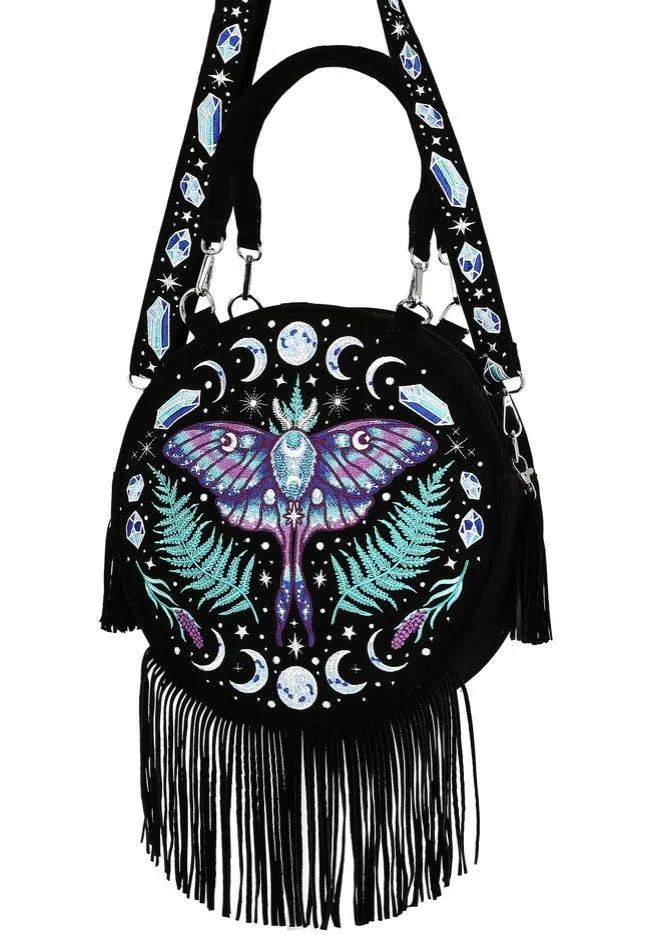 Restyle - Enchanted Forest Round With Moon Moth And Crystals Black - Bag