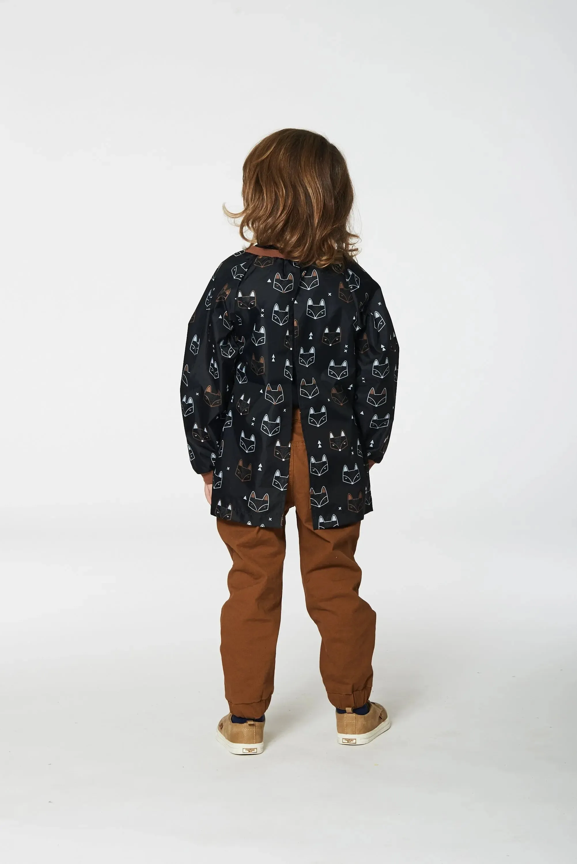 School Apron Black Printed Fox