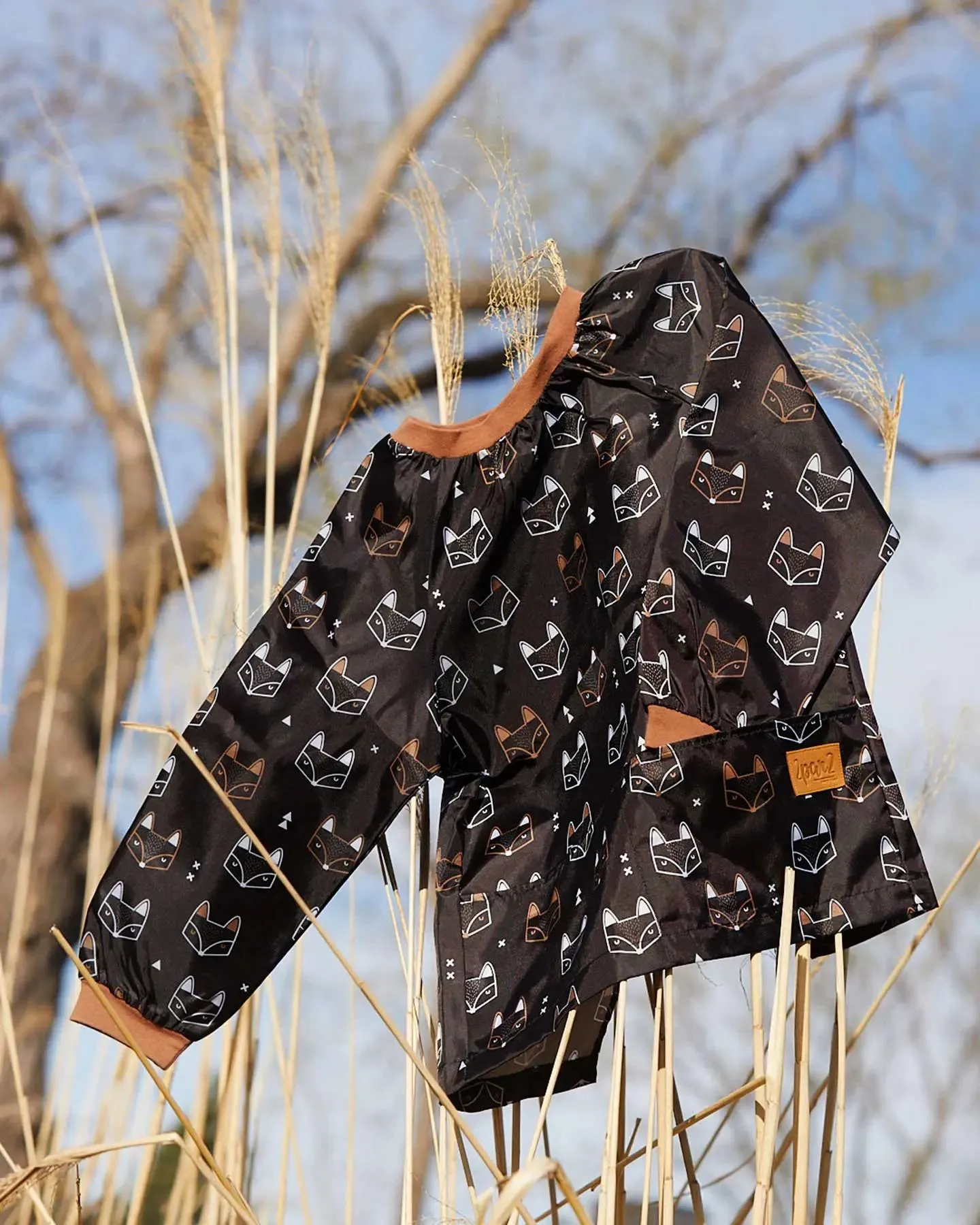 School Apron Black Printed Fox