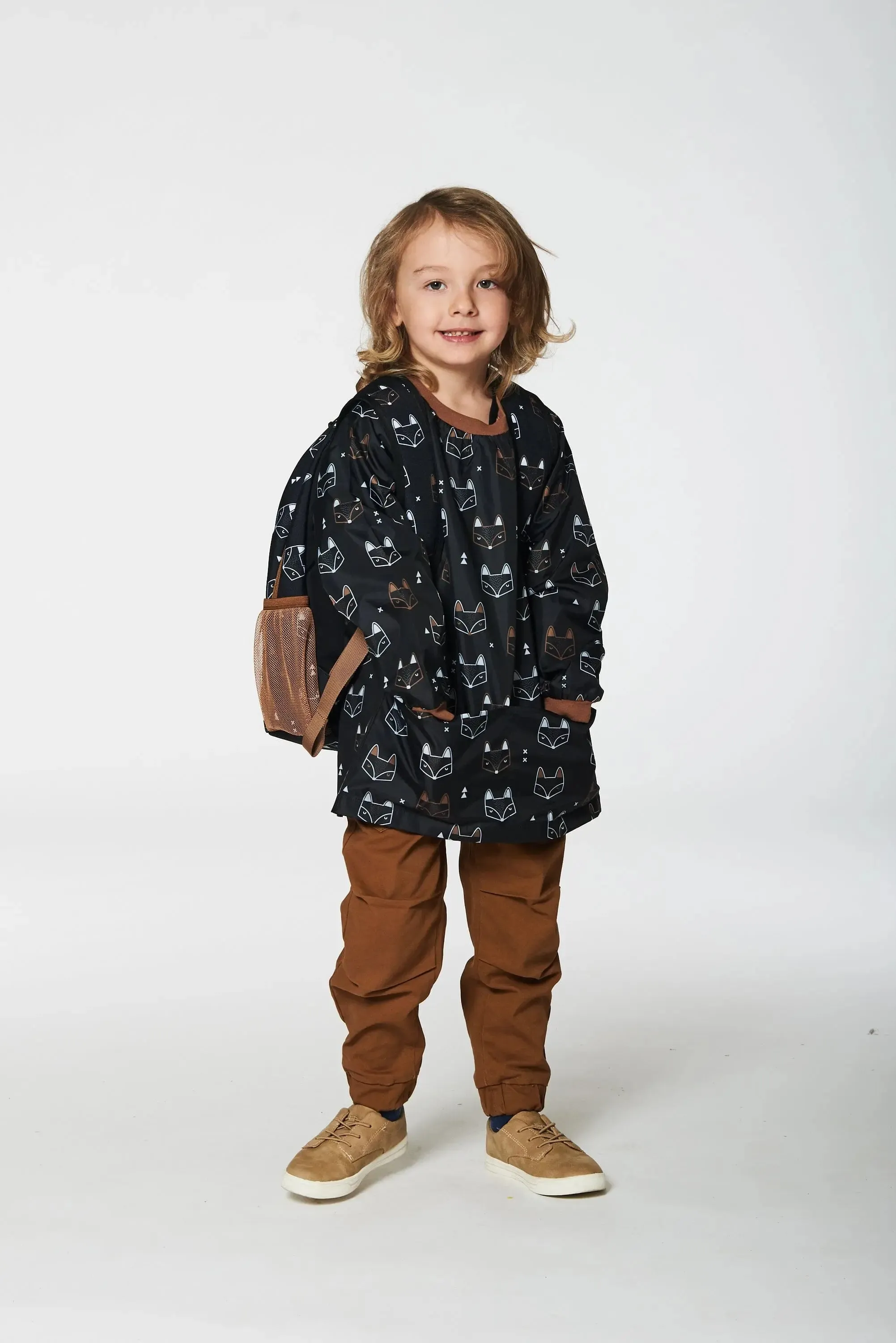 School Apron Black Printed Fox