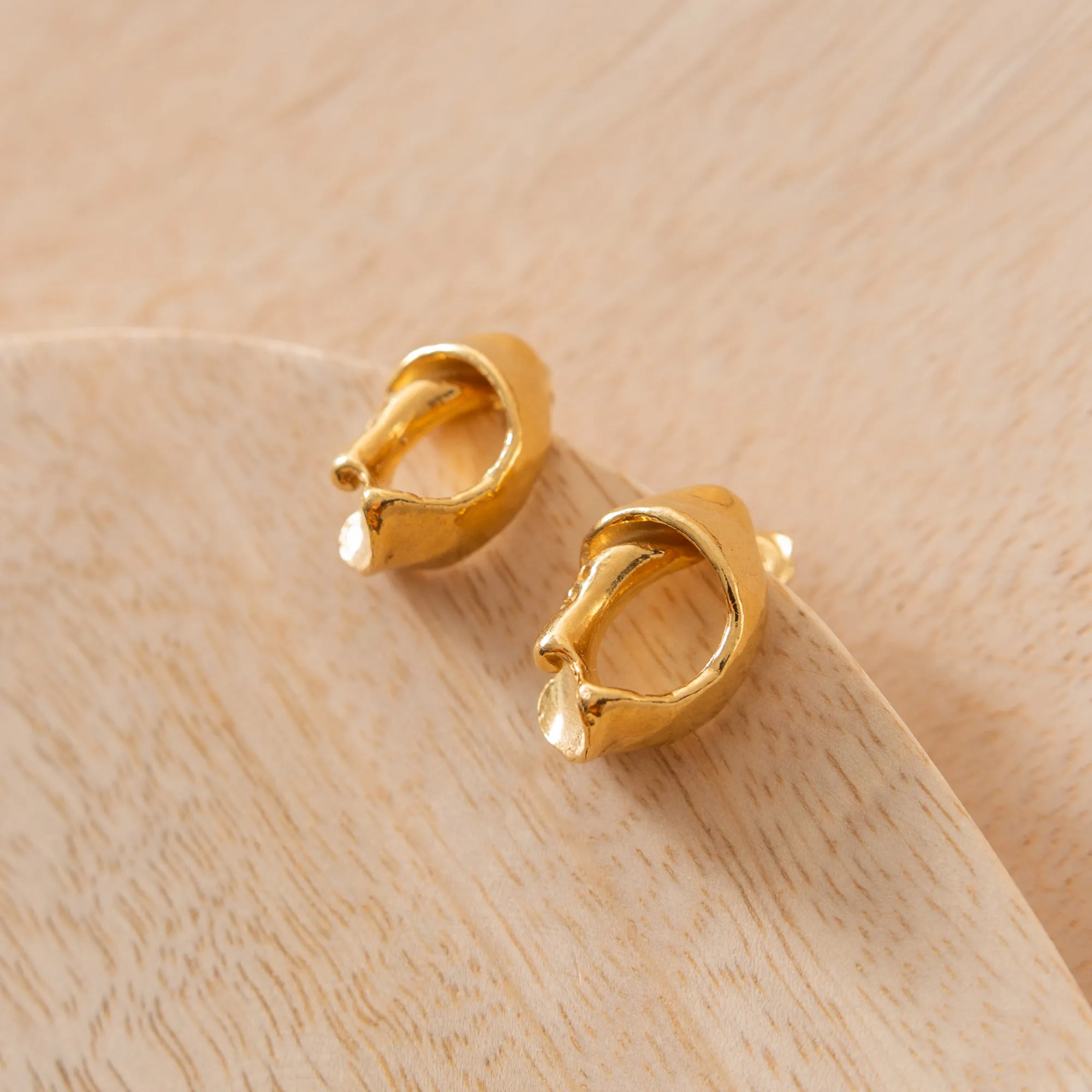 Small Smooth Fragmented Shell Studs - Gold Vermeil