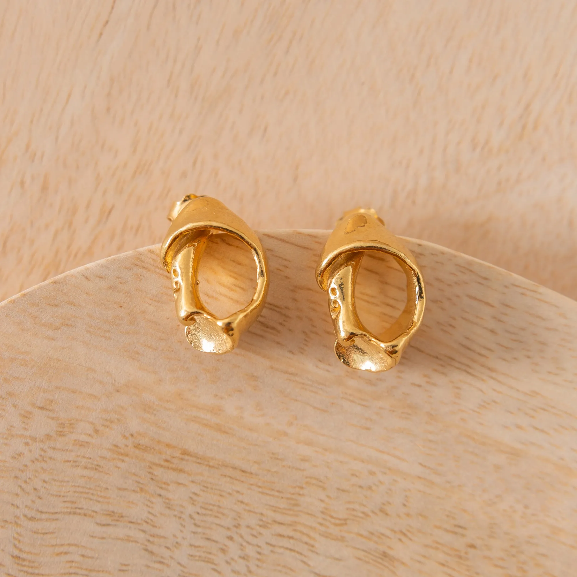 Small Smooth Fragmented Shell Studs - Gold Vermeil