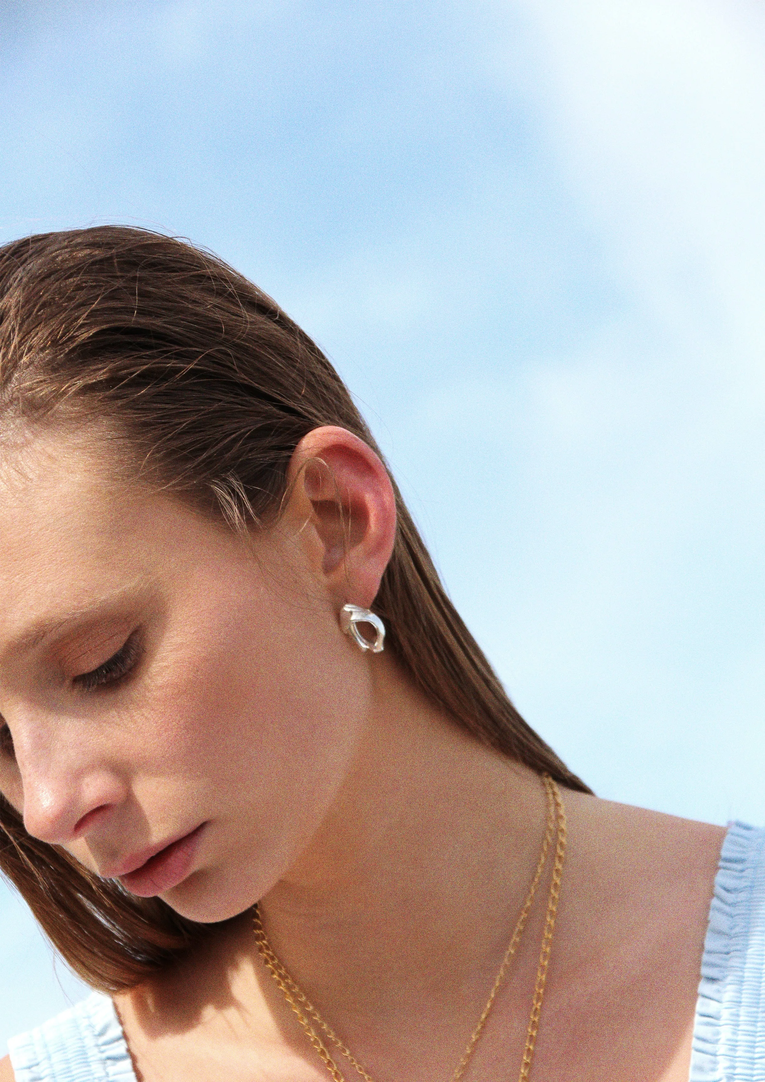 Small Smooth Fragmented Shell Studs - Gold Vermeil
