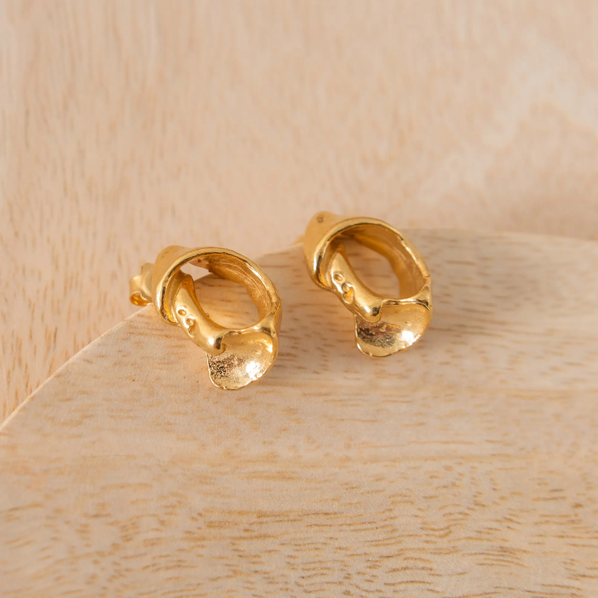 Small Smooth Fragmented Shell Studs - Gold Vermeil