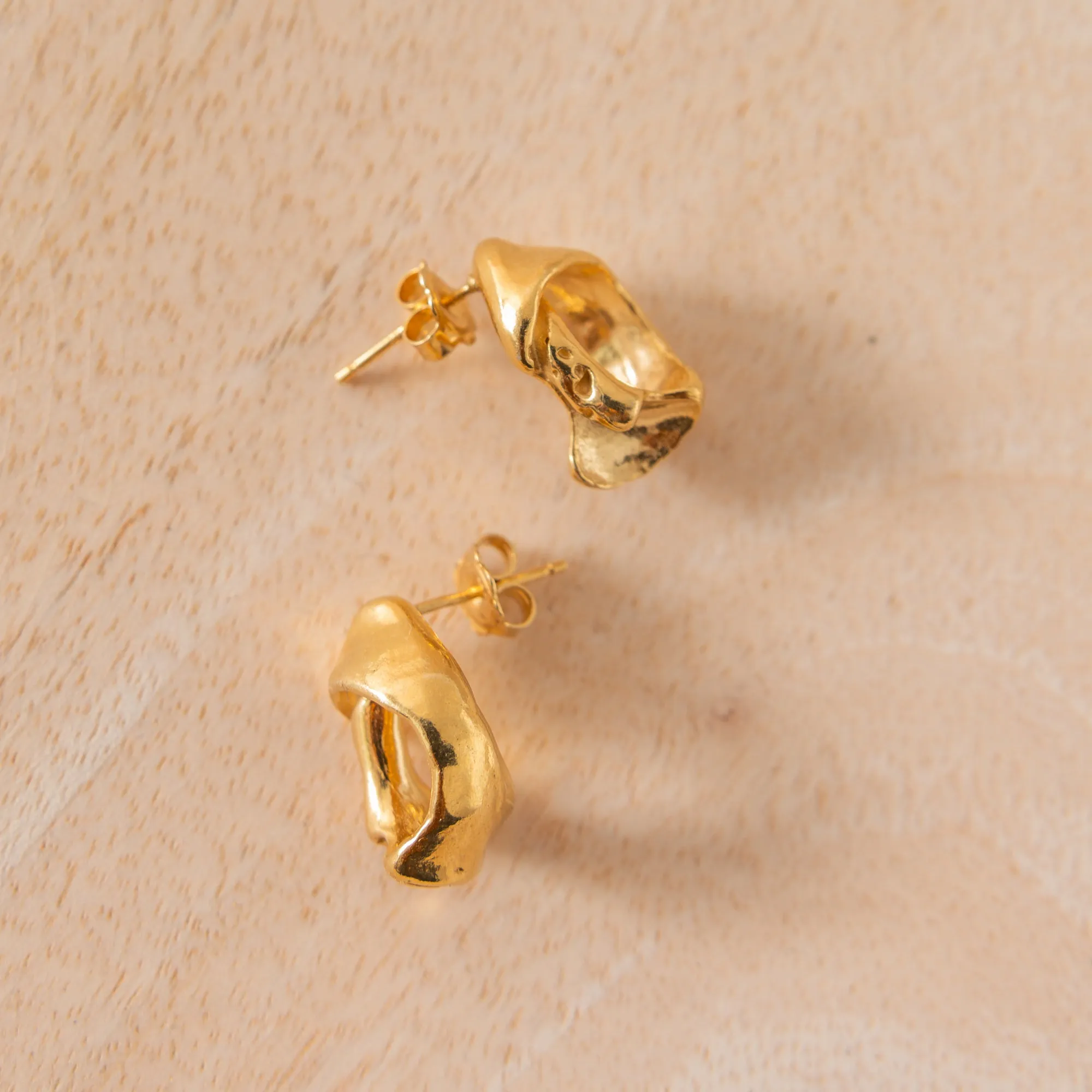 Small Smooth Fragmented Shell Studs - Gold Vermeil